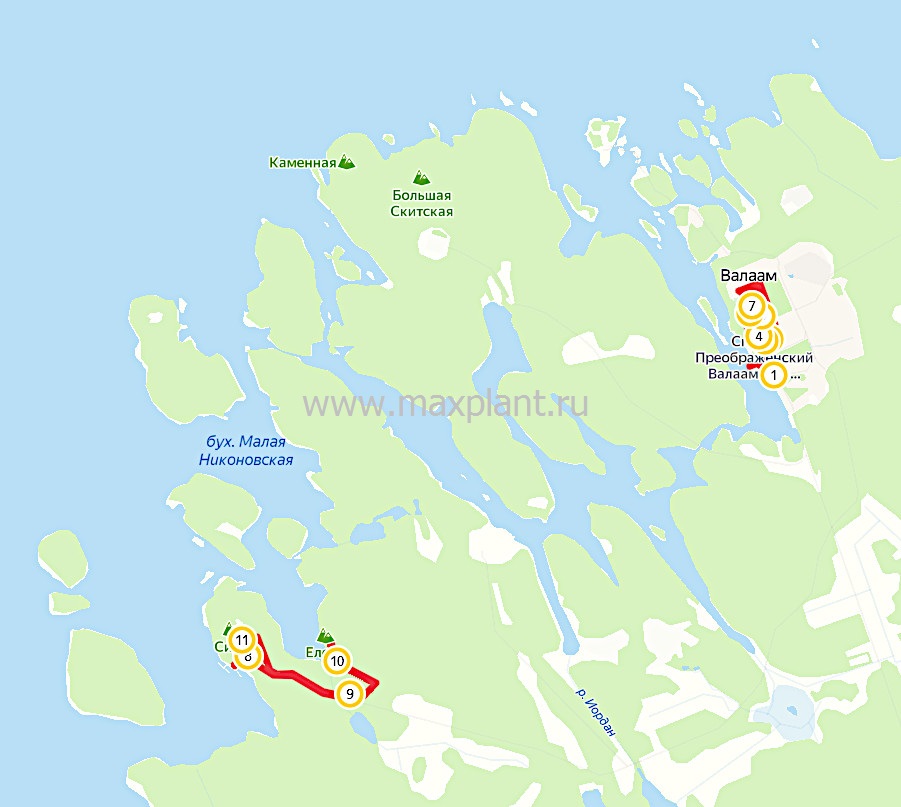 Интерактивная карта пешеходного маршрута по Валааму