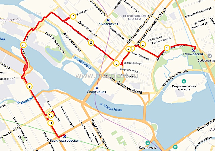 Карта маршрута прогулки по мосту Бетанкура