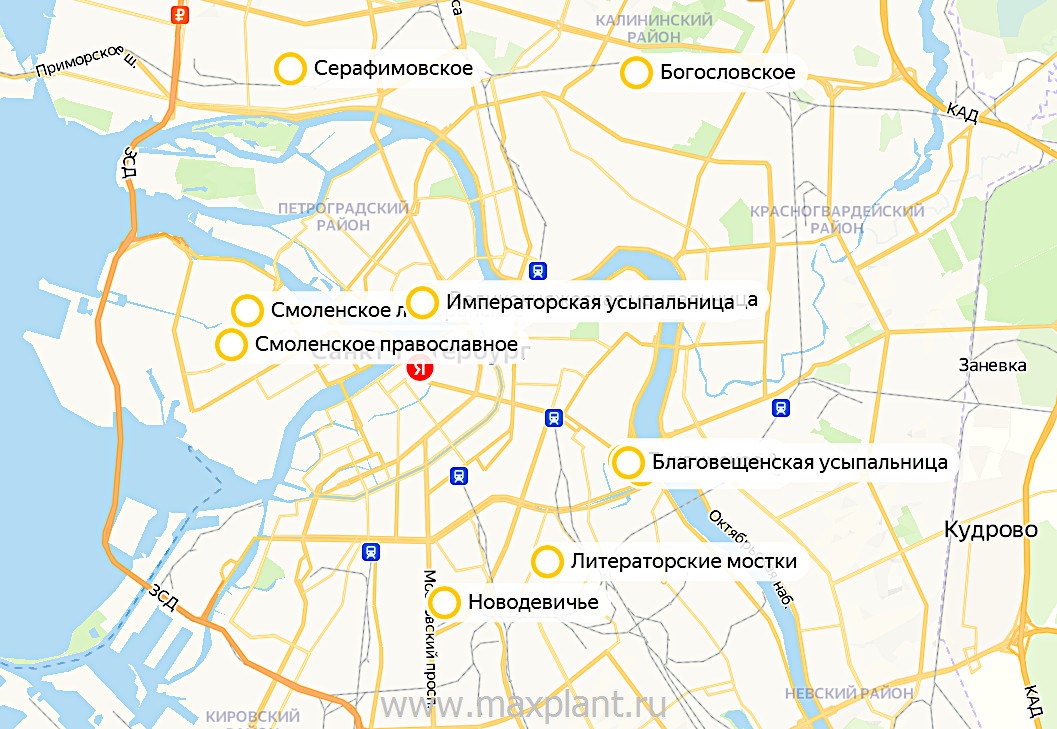 Карта мемориальных кладбищ Санкт-Петербурга