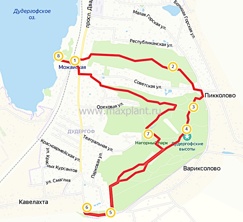 Карта экологического маршрута Дудергофские высоты