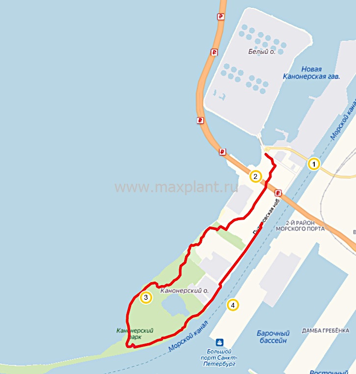 Карта маршрута прогулки по Канонерскому острову