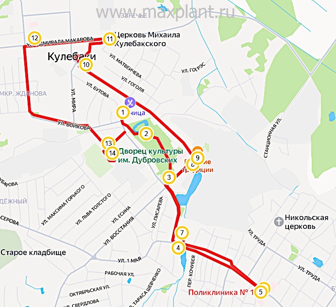 Карта маршрута по городу Кулебаки