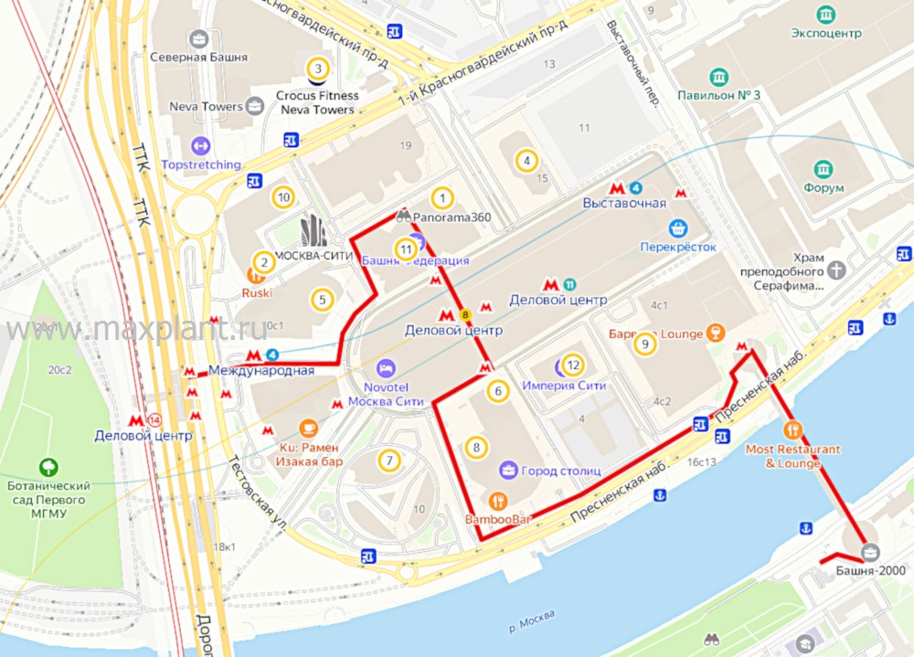 Карта маршрута по Москва-Сити