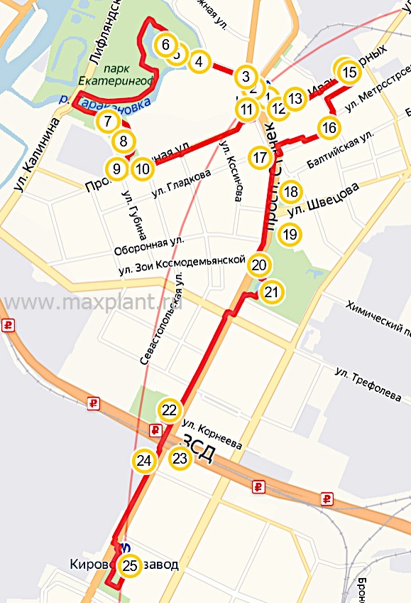 Карта маршрута прогулки Нарвская застава