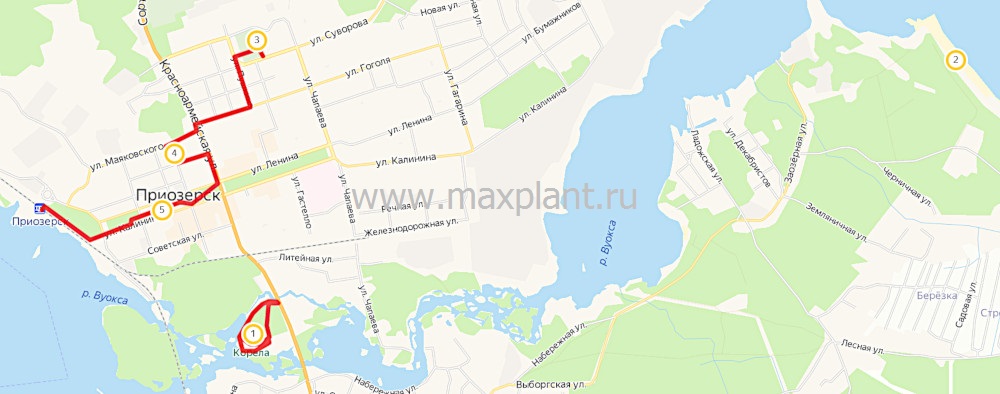 Карта маршрута по Приозерску