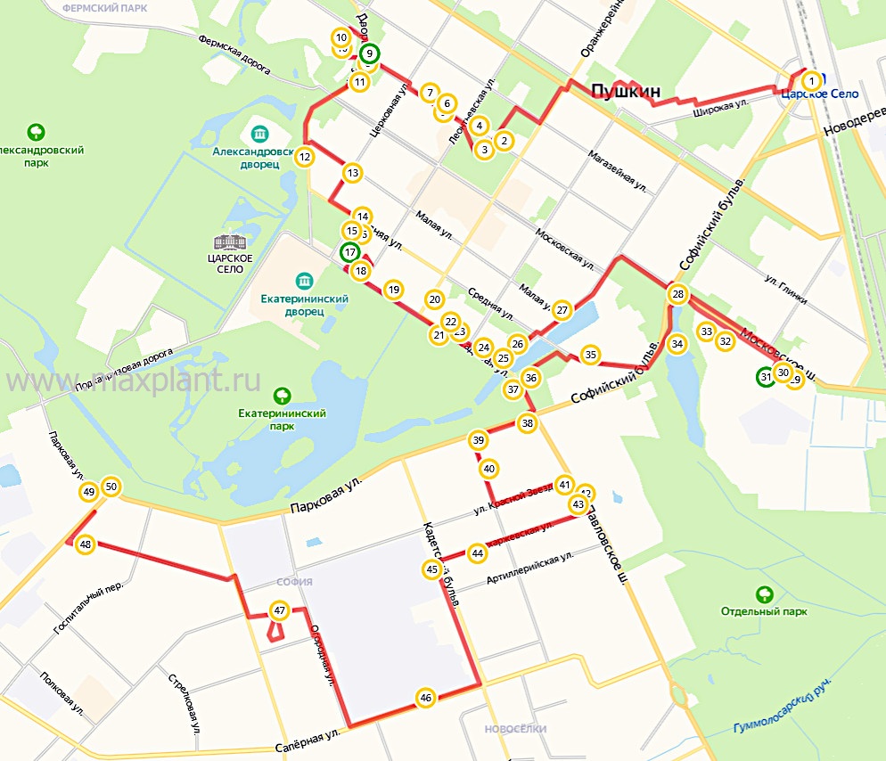 Интерактивная карта маршрута третьего дня в Царском Селе