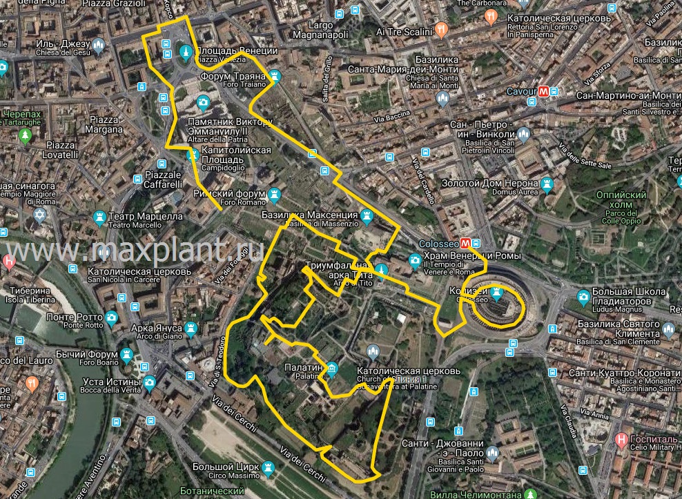 Карта маршрута второго дня в Риме