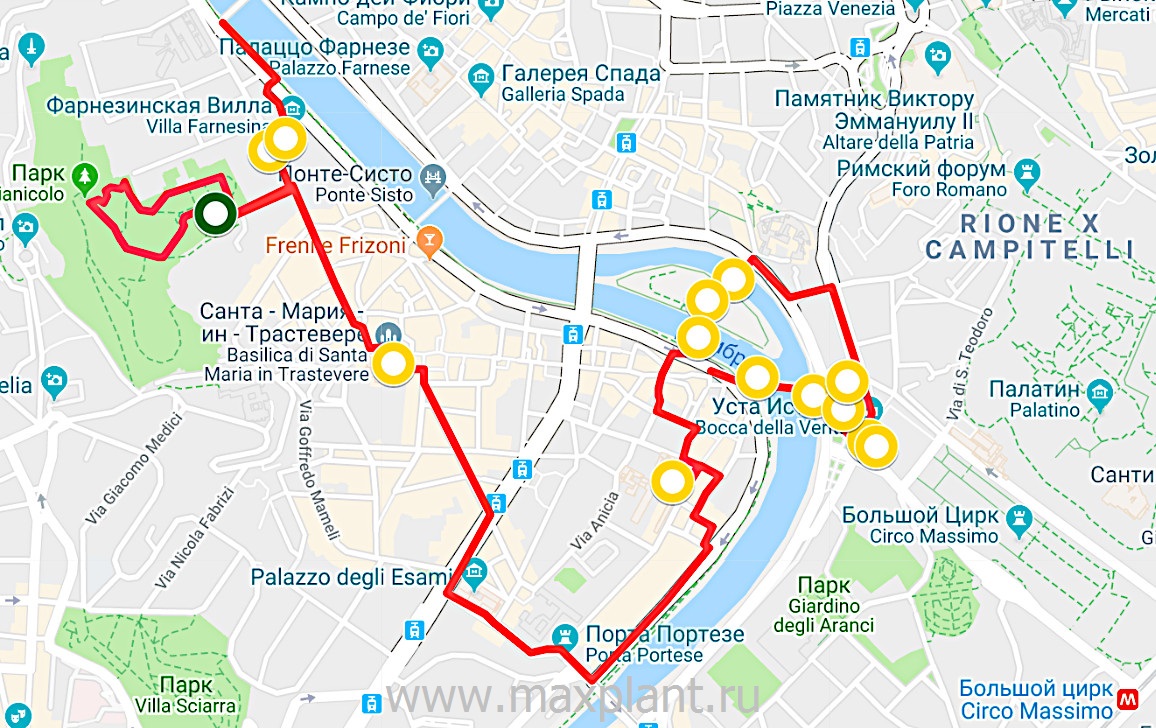 Карта маршрута пятого дня в Риме