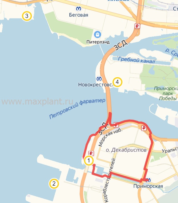 Карта маршрута прогулки Морской фасад Санкт-Петербурга