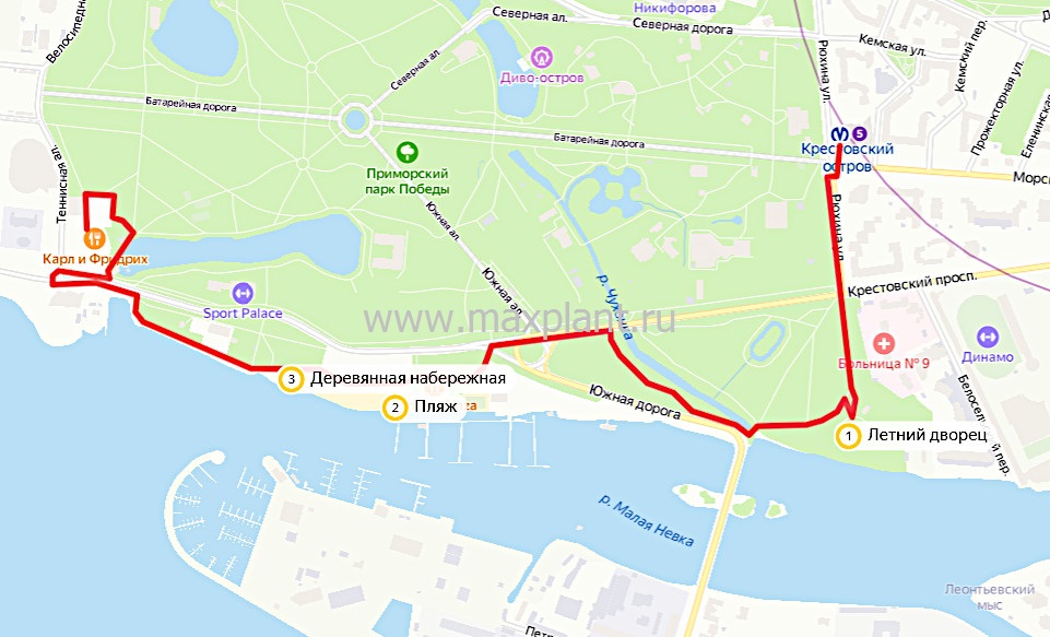 Карта маршрута прогулки к Деревянной набережной