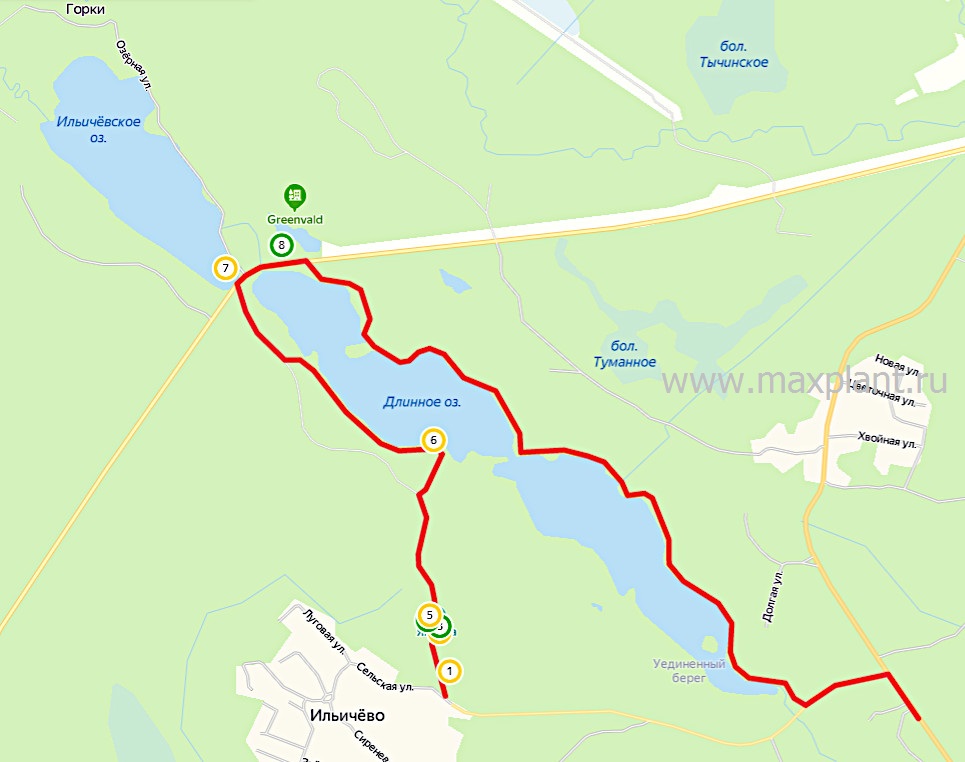 Карта прогулки вокруг озера Длинное