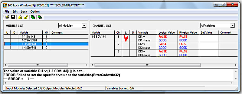 Рис. I/O Lock Window: слот 3 канал 1