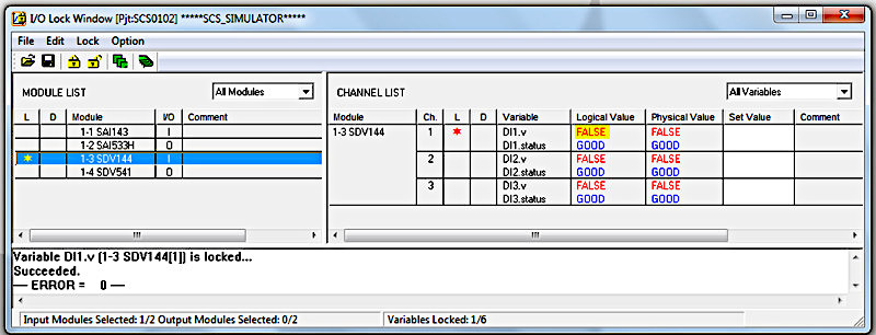 Рис. I/O Lock Window: канал 1 залочен