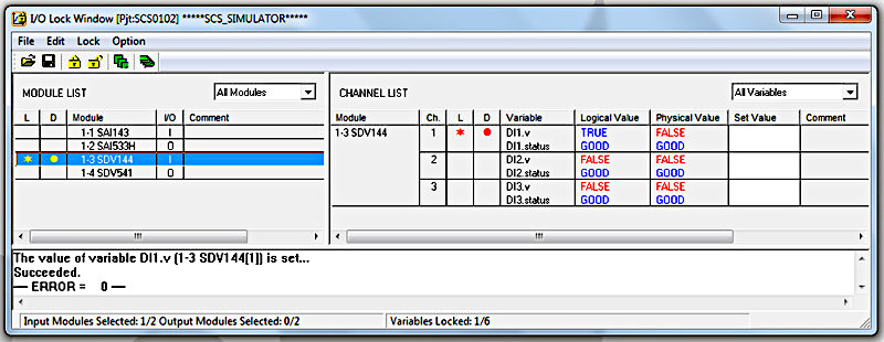 Рис. I/O Lock Window: канал 1 форсирован