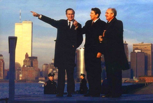 М.С.Горбачёв, Р.Рейган и Д.Буш