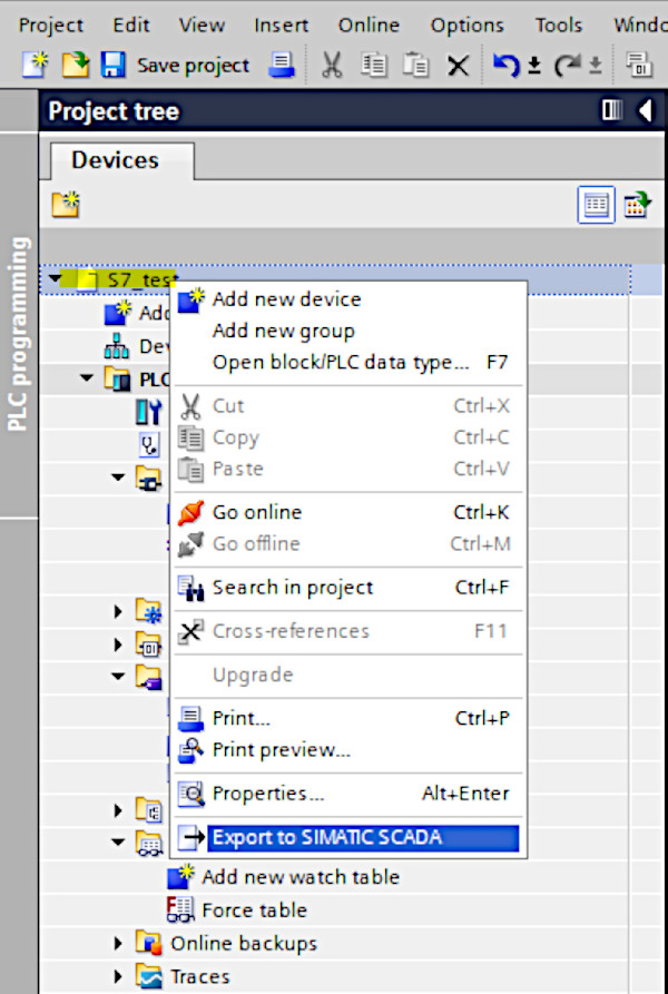 Рис. Export to SIMATIC SCADA